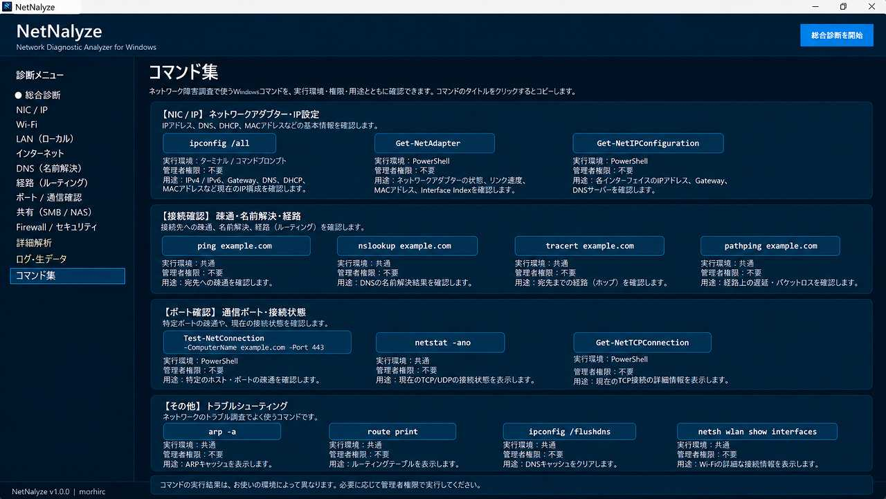 NetNalyze コマンド集画面